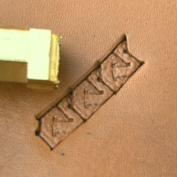 Angular Shape Geometric leather stamp LT595 — brass stamping tool with imprint on natural veg-tan leather