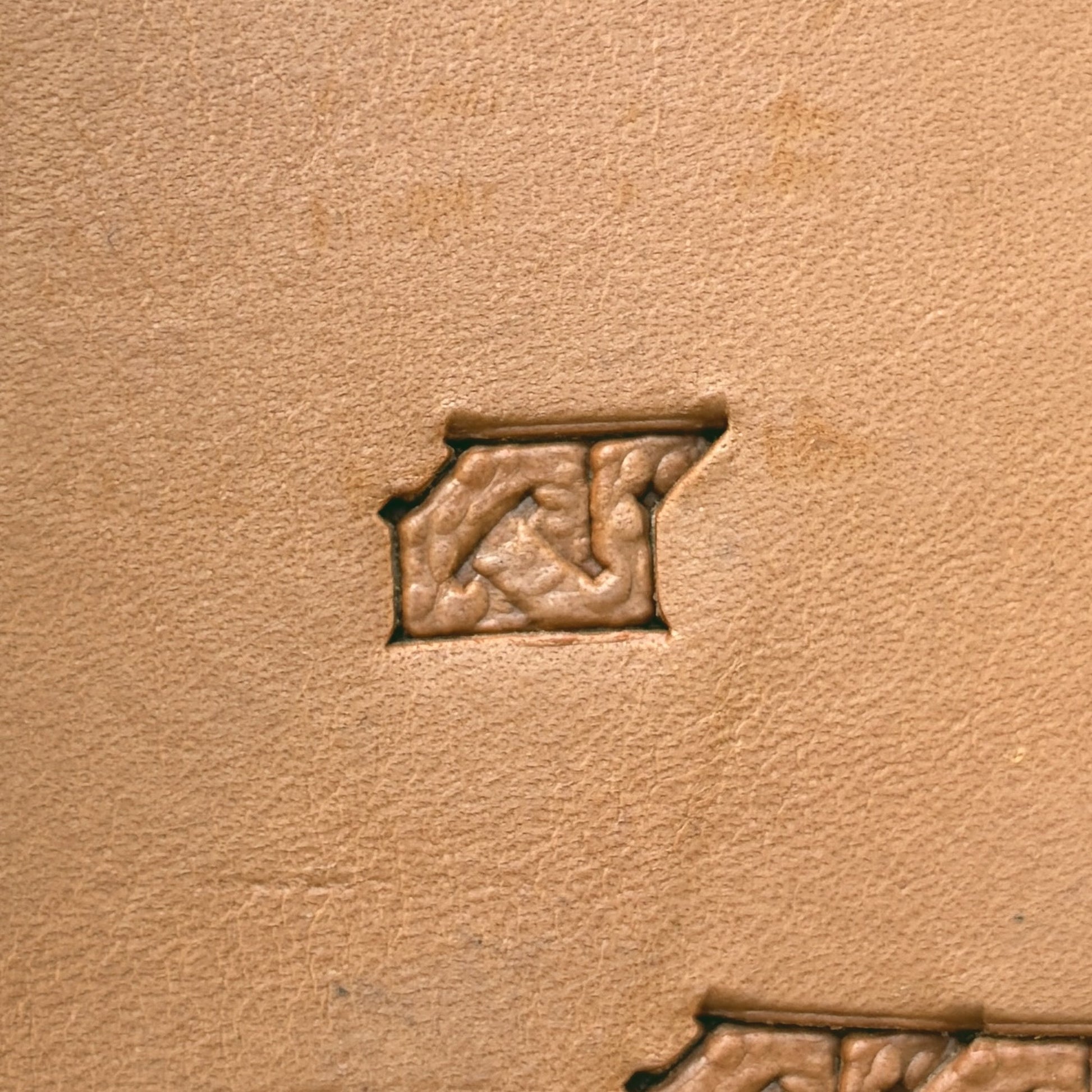 Angular Shape Geometric leather stamp LT595 — single impression on veg-tan leather