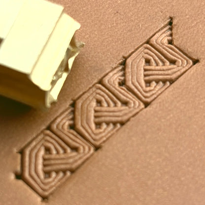 Celtic Knot Geometric leather stamp LT596 — brass stamping tool with imprint on natural veg-tan leather
