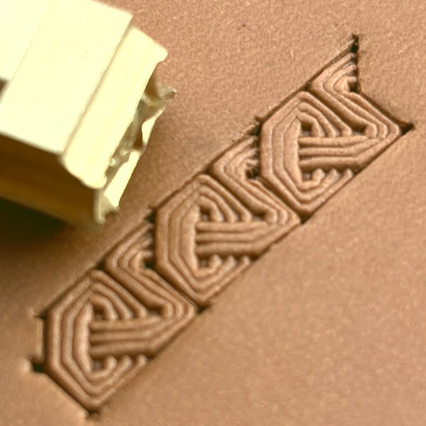 Celtic Knot Geometric leather stamp LT596 — brass stamping tool with imprint on natural veg-tan leather