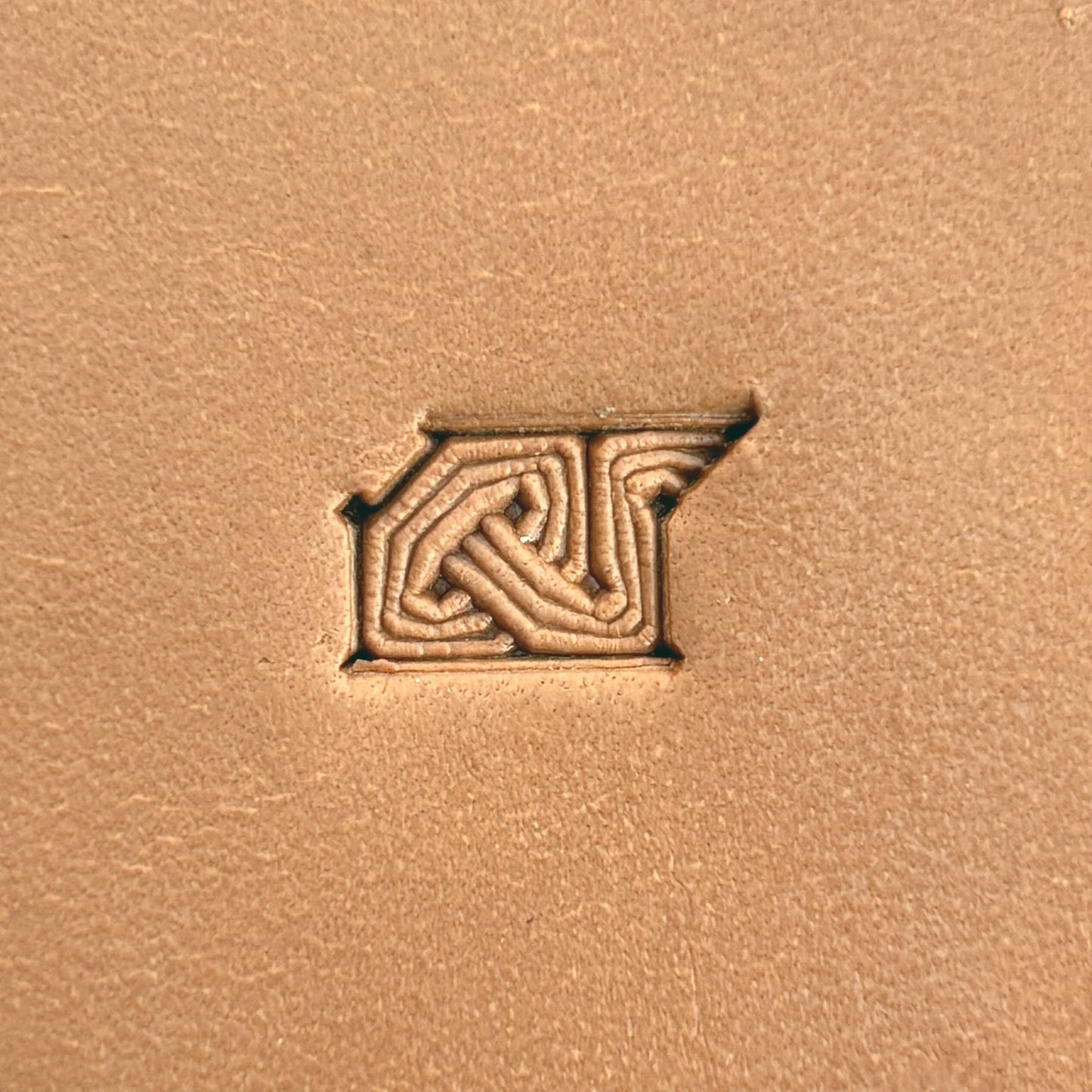 Celtic Knot Geometric leather stamp LT596 — single impression on veg-tan leather