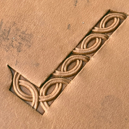 Interlaced Geometric leather stamp LT597 — pattern imprint on veg-tan leather