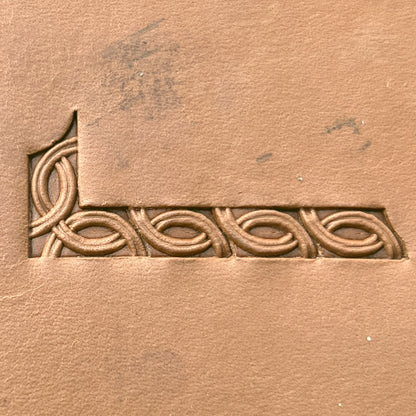Interlaced Geometric leather stamp LT597 — pattern imprint on veg-tan leather