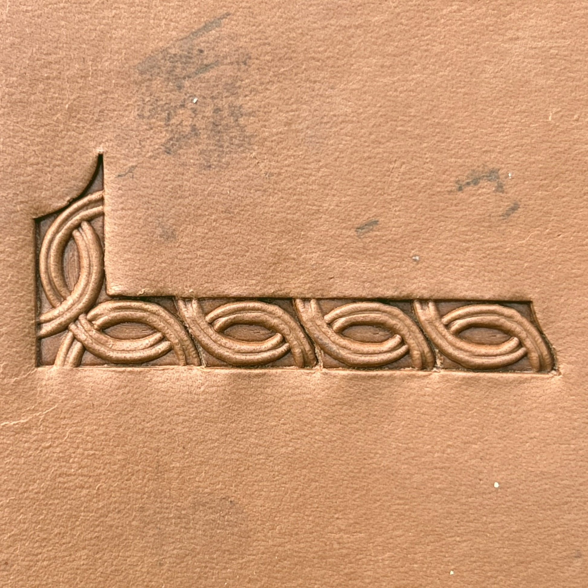 Interlaced Geometric leather stamp LT597 — pattern imprint on veg-tan leather