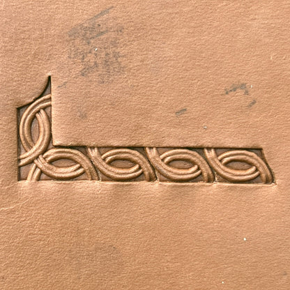 Interlaced Geometric leather stamp LT597 — pattern imprint on veg-tan leather