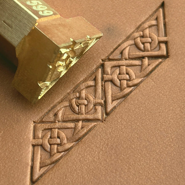 Celtic Knot leather stamp LT599 — brass stamping tool with imprint on natural veg-tan leather