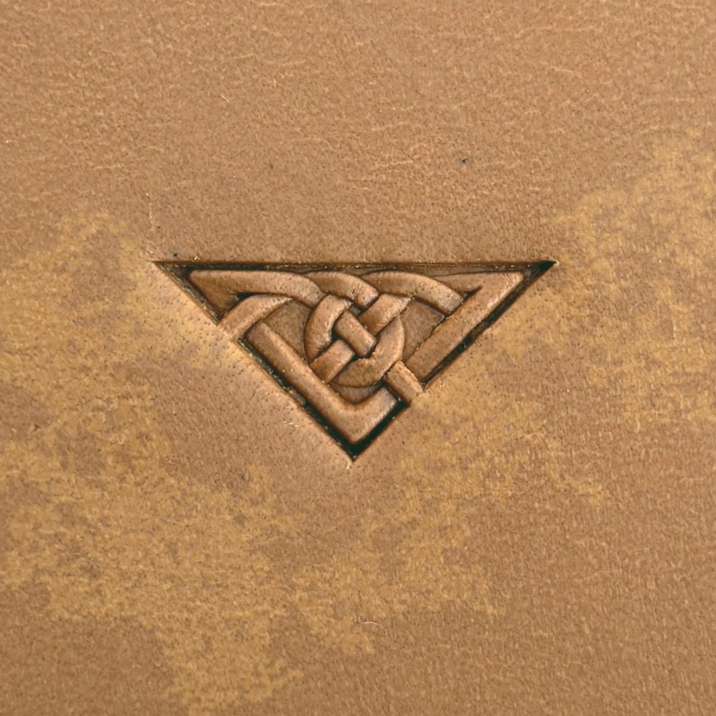 Celtic Knot leather stamp LT599 — single impression on veg-tan leather