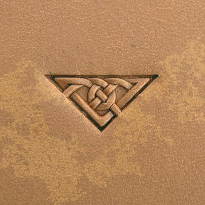 Celtic Knot leather stamp LT599 — single impression on veg-tan leather