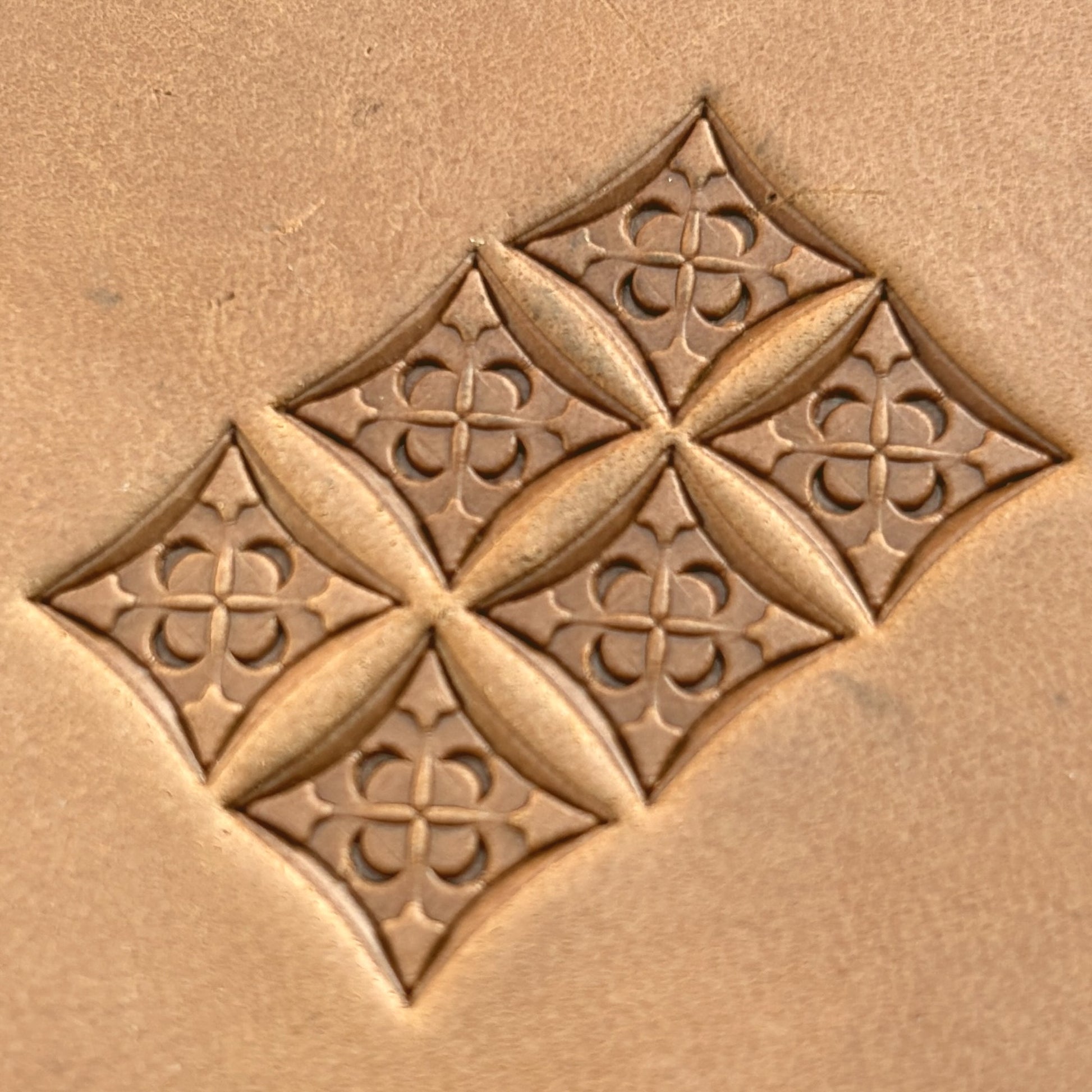 Floral Tile leather stamp LT600 — pattern imprint on veg-tan leather