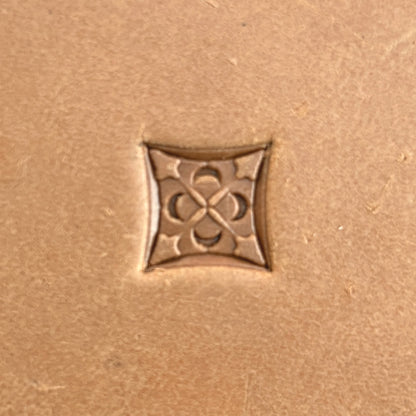 Floral Tile leather stamp LT600 — single impression on veg-tan leather