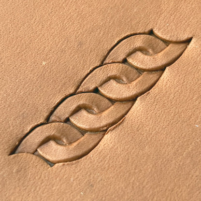 Interlocking Loop leather stamp LT601 — pattern imprint on veg-tan leather
