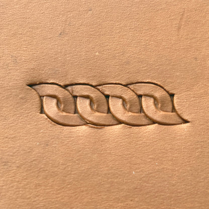 Interlocking Loop leather stamp LT601 — pattern imprint on veg-tan leather