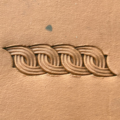 Interlock Basket Weave leather stamp LT602 — pattern imprint on veg-tan leather