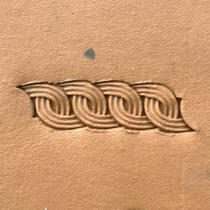 Interlock Basket Weave leather stamp LT602 — pattern imprint on veg-tan leather