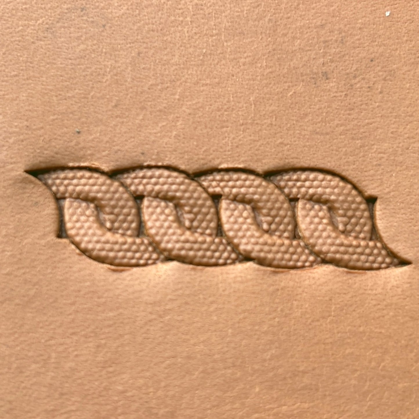 Chain Link Basket Weave leather stamp LT603 — pattern imprint on veg-tan leather