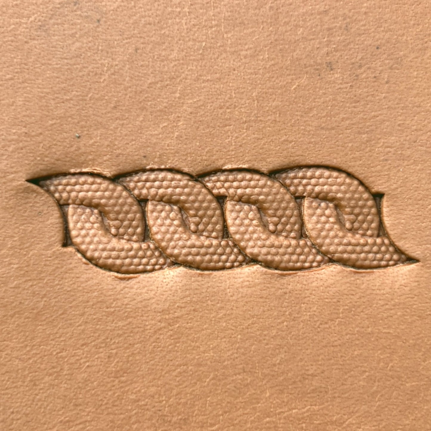 Chain Link Basket Weave leather stamp LT603 — pattern imprint on veg-tan leather