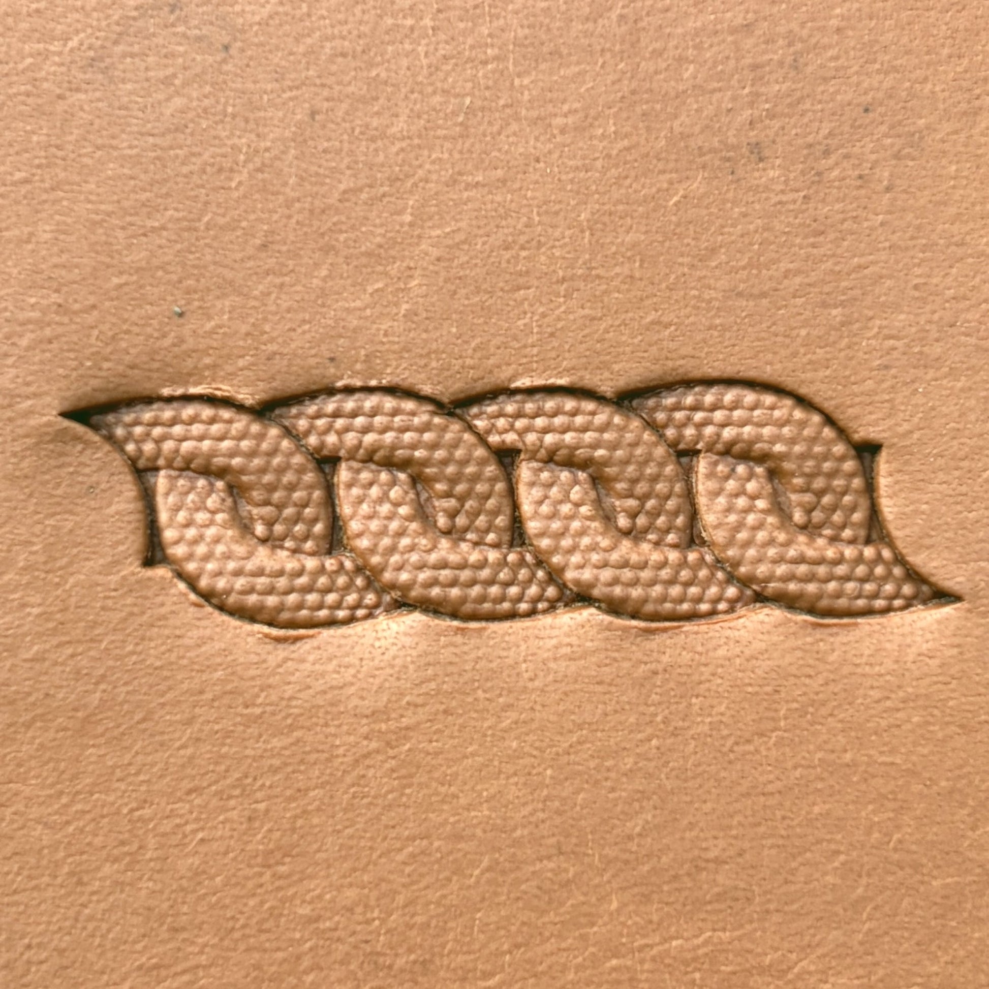 Chain Link Basket Weave leather stamp LT603 — pattern imprint on veg-tan leather