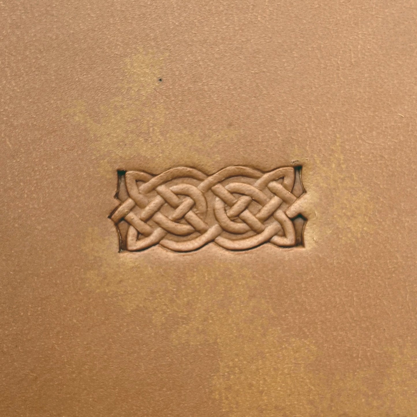 Celtic Knot leather stamp LT606 — single impression on veg-tan leather