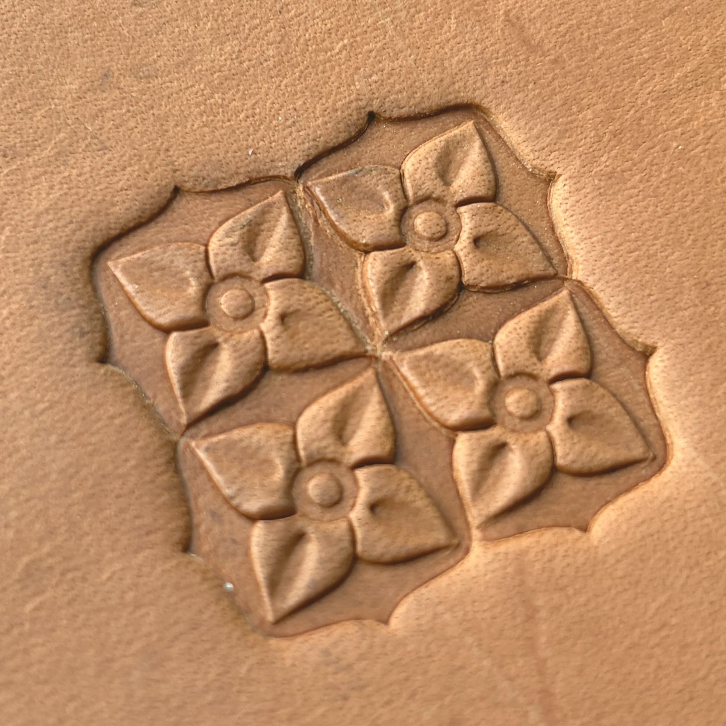Floral Geometric leather stamp LT609 — pattern imprint on veg-tan leather