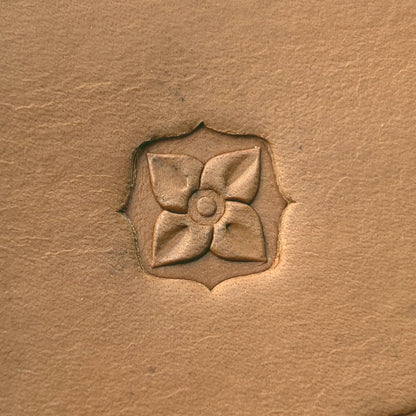 Floral Geometric leather stamp LT609 — single impression on veg-tan leather