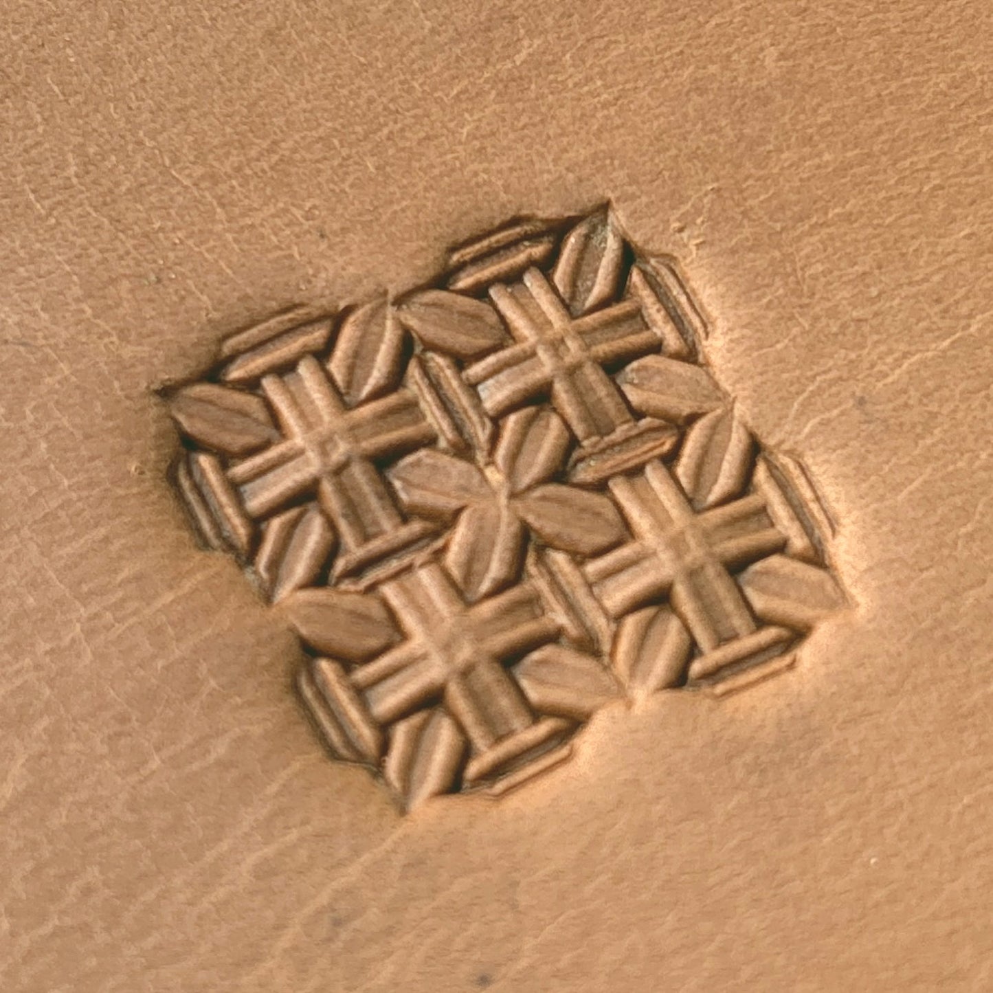 Cross Tiles Geometric leather stamp LT610 — pattern imprint on veg-tan leather