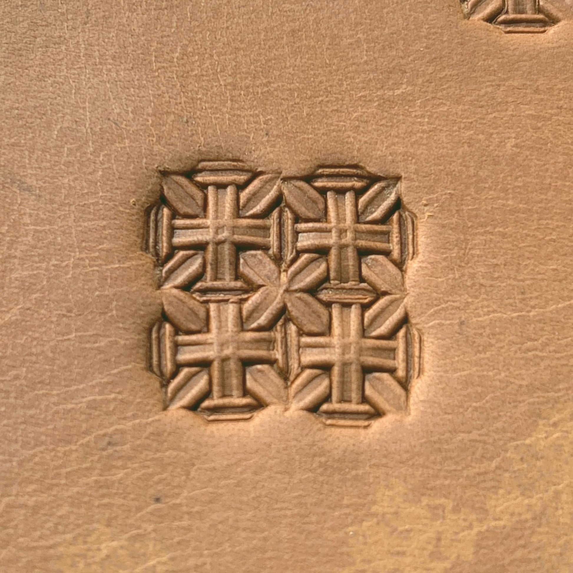 Cross Tiles Geometric leather stamp LT610 — pattern imprint on veg-tan leather