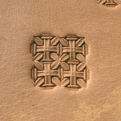 Cross Tiles Geometric leather stamp LT610 — pattern imprint on veg-tan leather