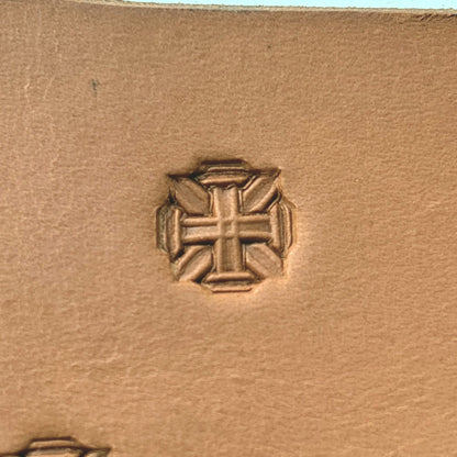 Cross Tiles Geometric leather stamp LT610 — single impression on veg-tan leather