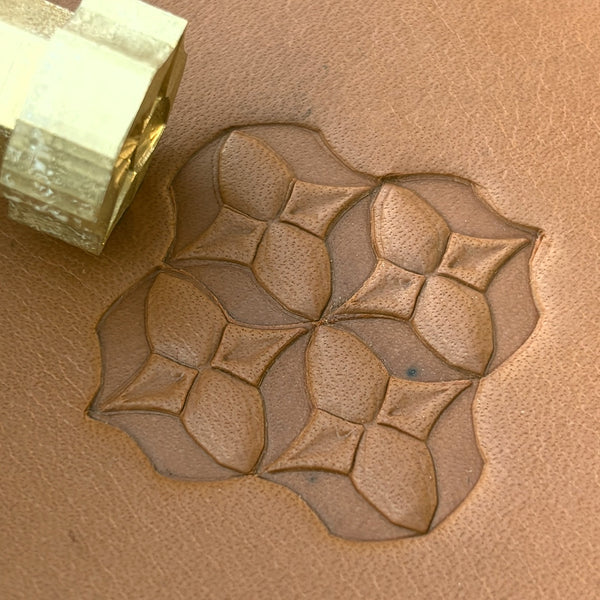 Star Cluster Geometric leather stamp LT611 — brass stamping tool with imprint on natural veg-tan leather