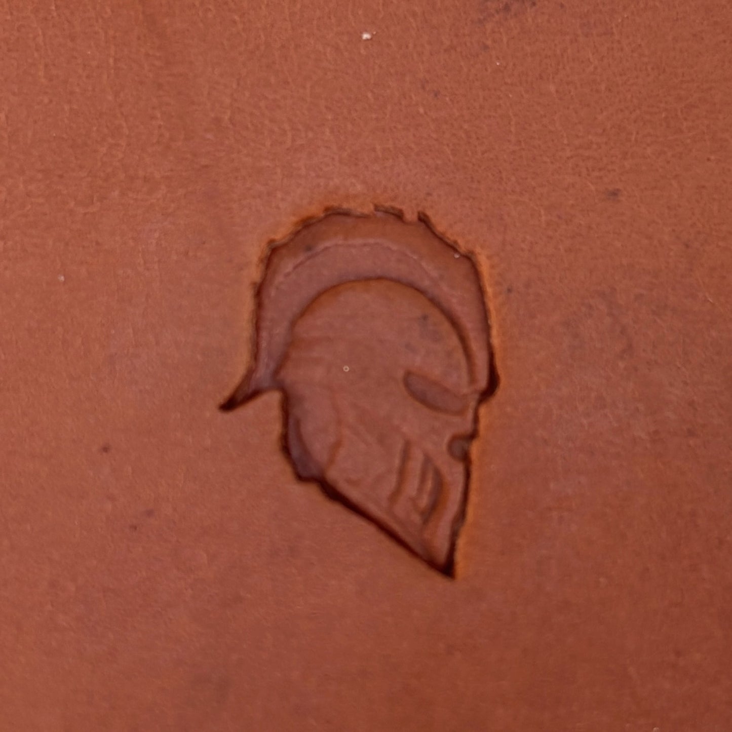 Spartan Helmet leather stamp LT612 — pattern imprint on veg-tan leather