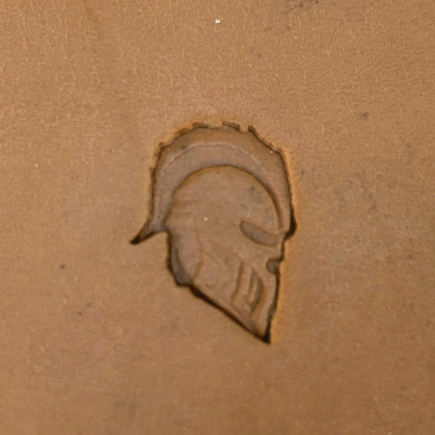 Spartan Helmet leather stamp LT612 — pattern imprint on veg-tan leather