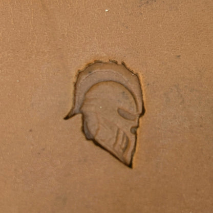 Spartan Helmet leather stamp LT612 — pattern imprint on veg-tan leather
