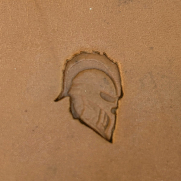 Spartan Helmet leather stamp LT612 — pattern imprint on veg-tan leather