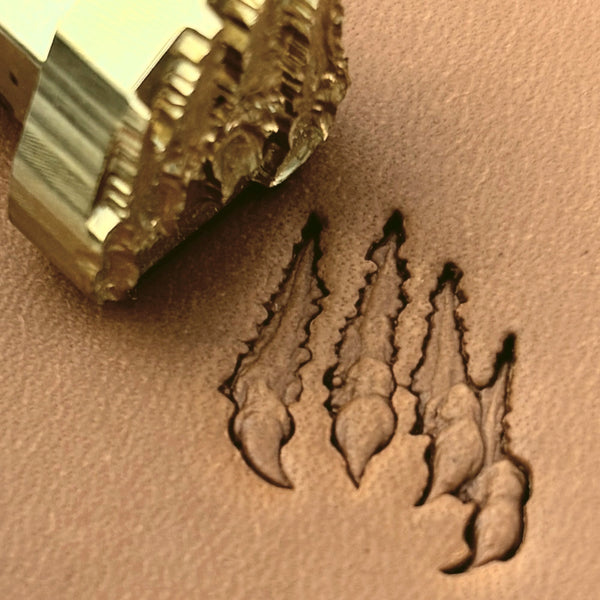 Claw Marks Paw leather stamp LT613 — brass stamping tool with imprint on natural veg-tan leather