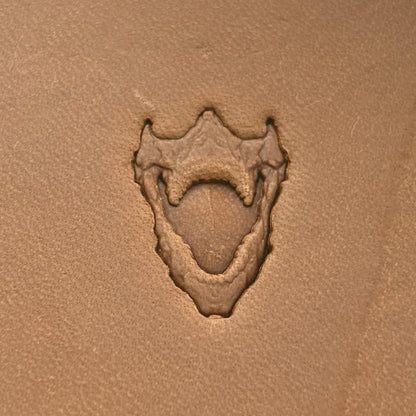 Open Jaws Skull leather stamp LT615 — pattern imprint on veg-tan leather