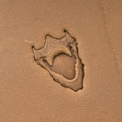 Open Jaws Skull leather stamp LT615 — pattern imprint on veg-tan leather