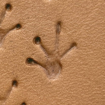 Frog Footprint leather stamp LT616 — single impression on veg-tan leather