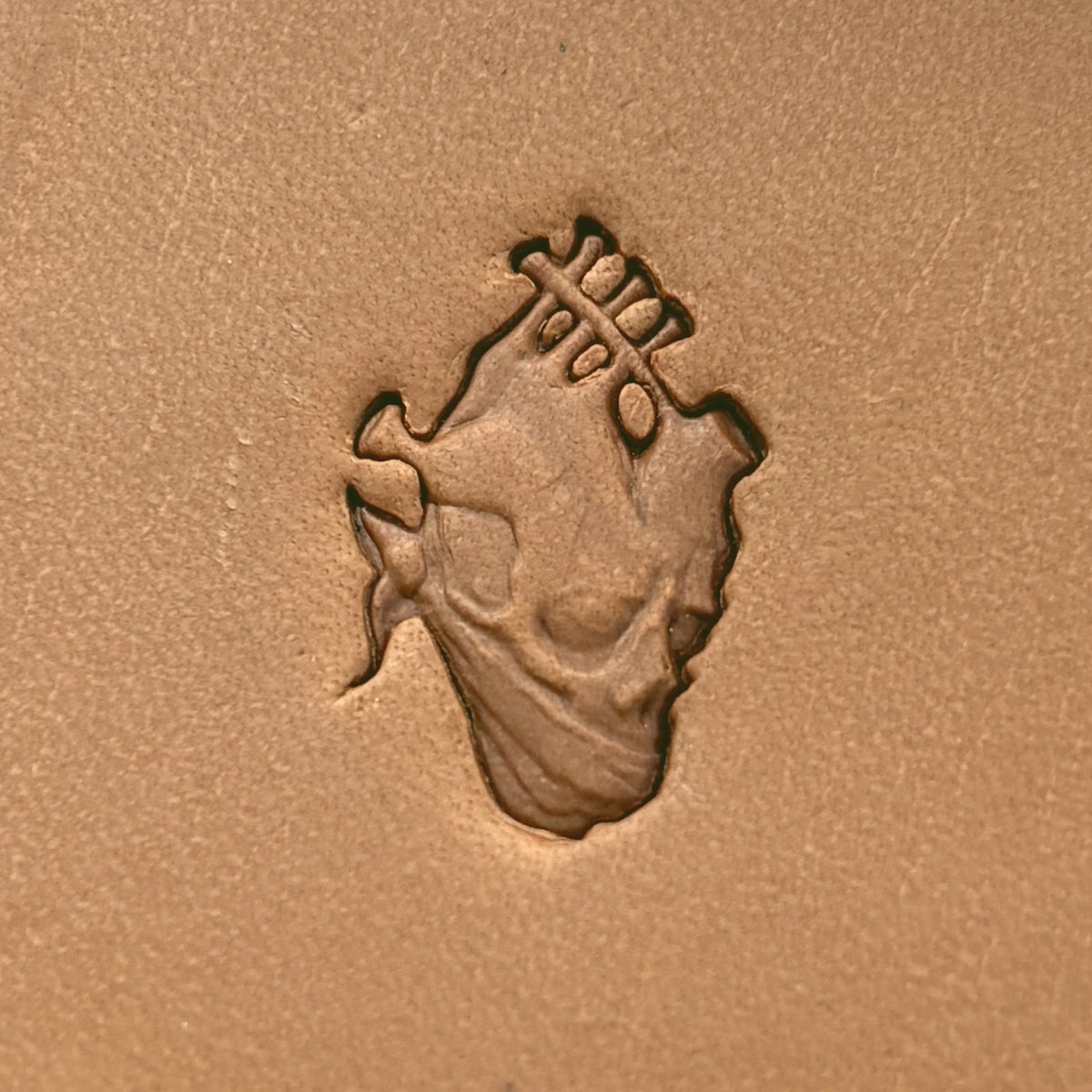 Head Dragon leather stamp LT617 — single impression on veg-tan leather