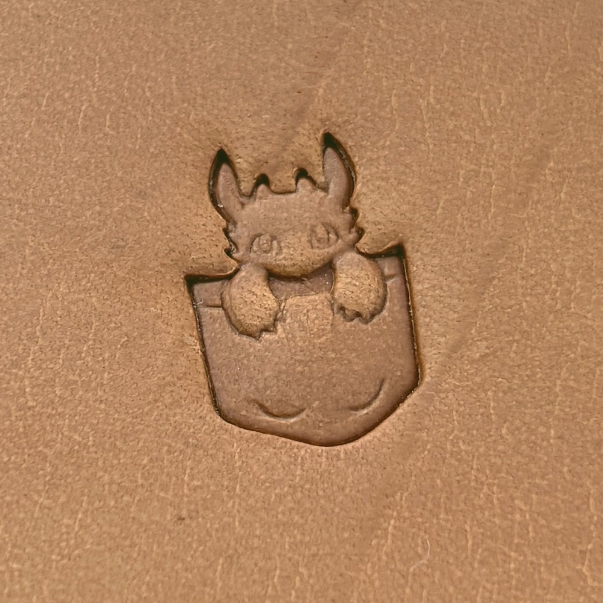 Pocket Dragon leather stamp LT619 — pattern imprint on veg-tan leather