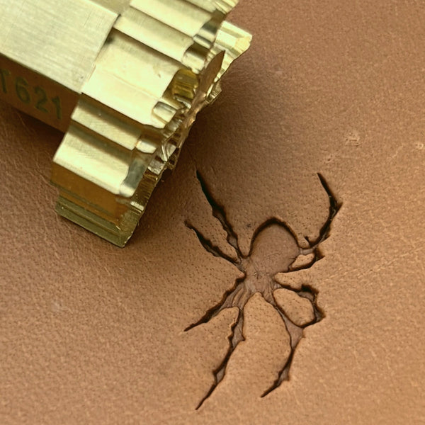 Spider Shape Animal leather stamp LT621 — brass stamping tool with imprint on natural veg-tan leather