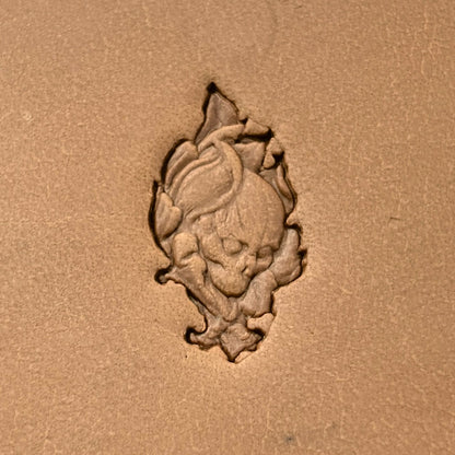 Leaf Shape Skull leather stamp LT622 — pattern imprint on veg-tan leather