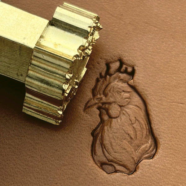 Rooster Head Animal leather stamp LT623 — brass stamping tool with imprint on natural veg-tan leather