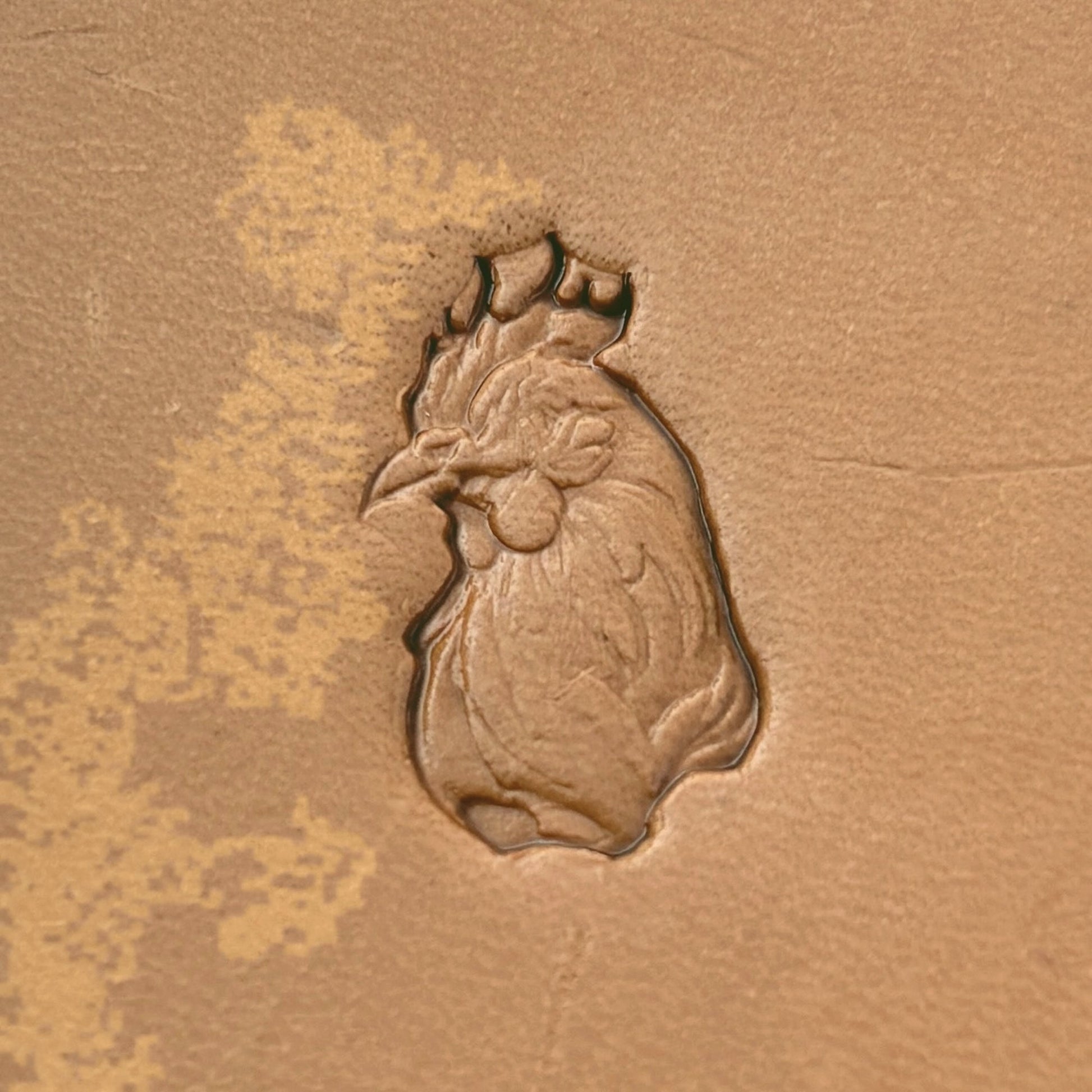 Rooster Head Animal leather stamp LT623 — pattern imprint on veg-tan leather
