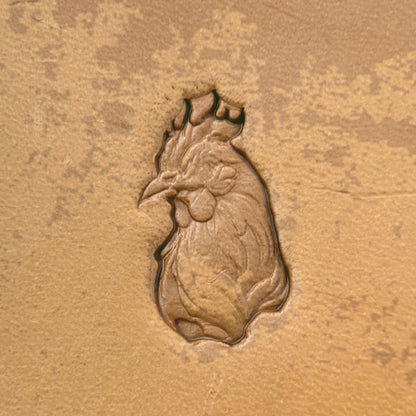 Rooster Head Animal leather stamp LT623 — single impression on veg-tan leather
