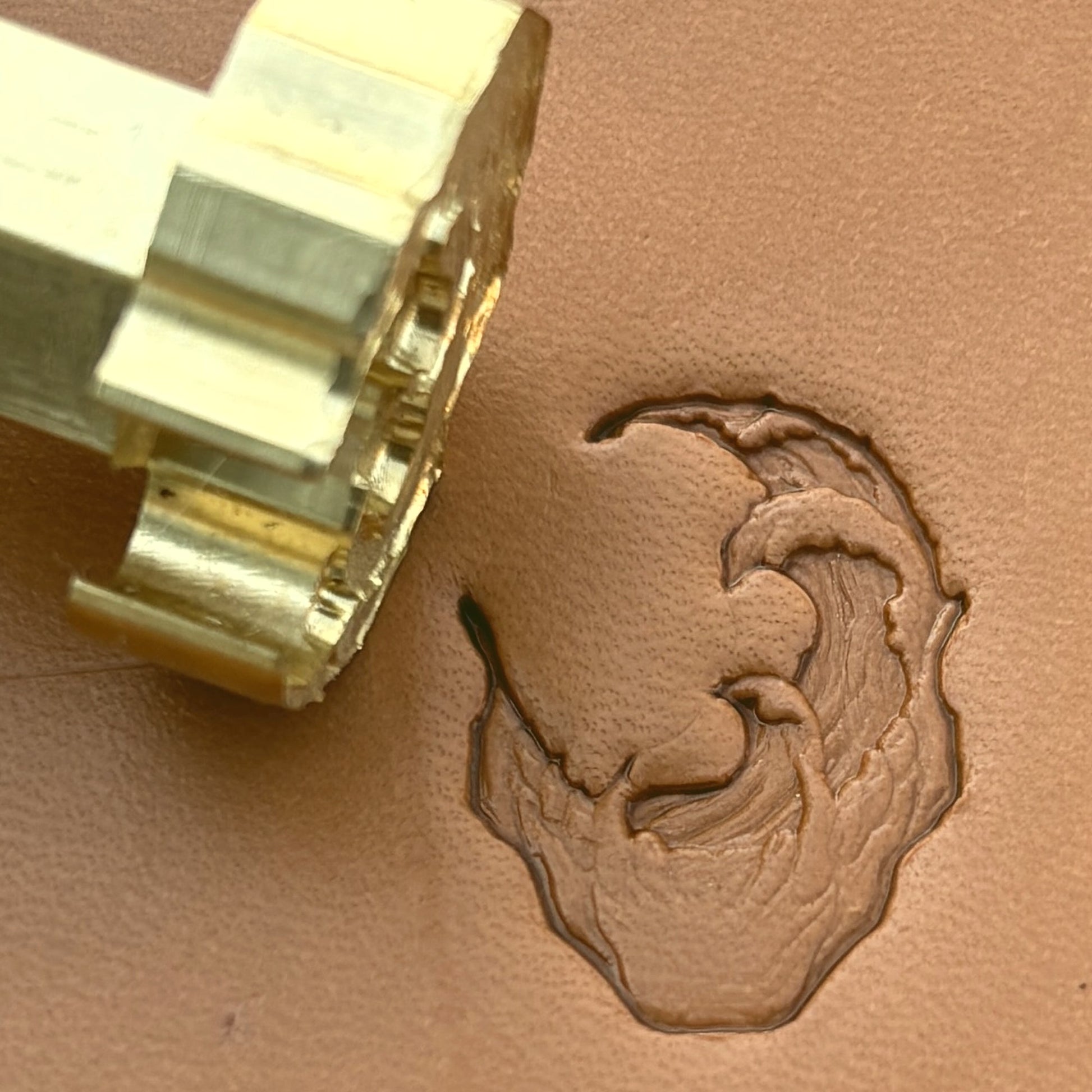 Wave Stylized leather stamp LT624 — brass stamping tool with imprint on natural veg-tan leather