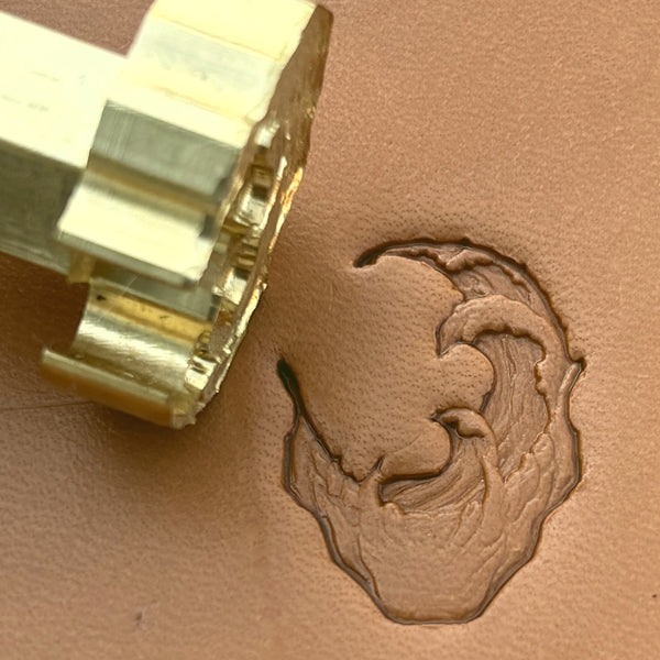 Wave Stylized leather stamp LT624 — brass stamping tool with imprint on natural veg-tan leather