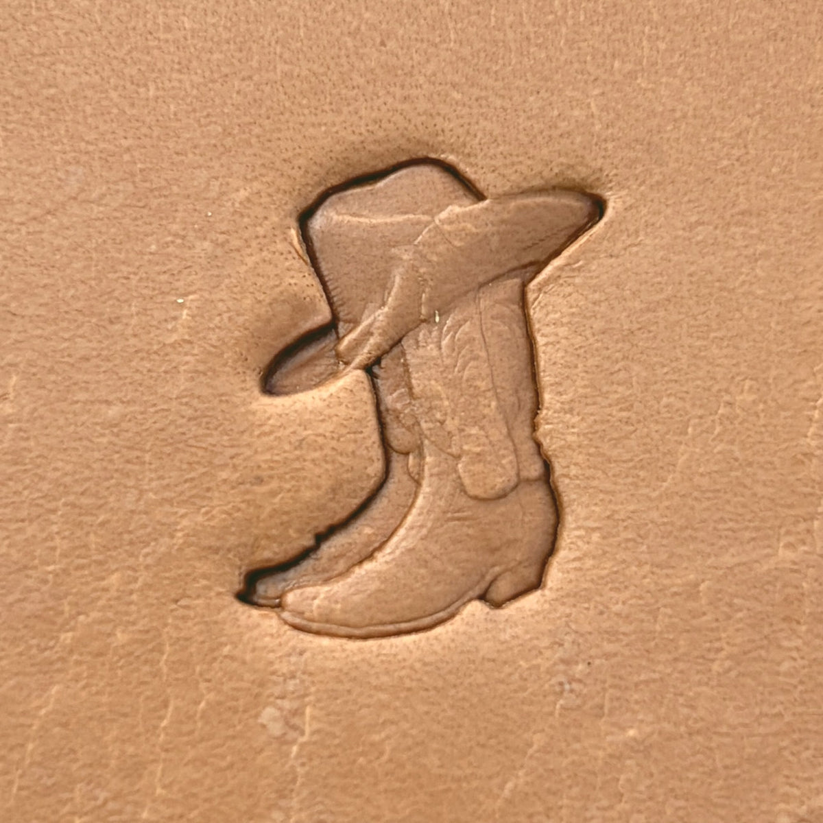Cowboy Boot leather stamp LT627 — pattern imprint on veg-tan leather
