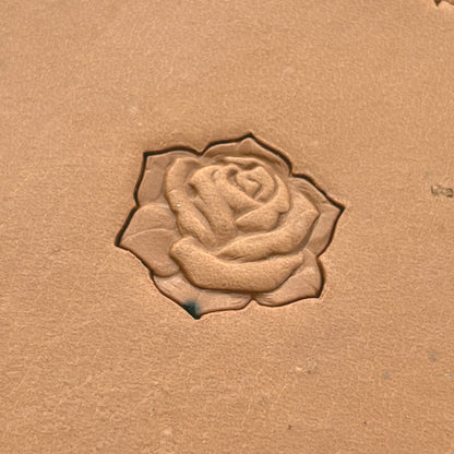 Blossom Rose leather stamp LT628 — single impression on veg-tan leather