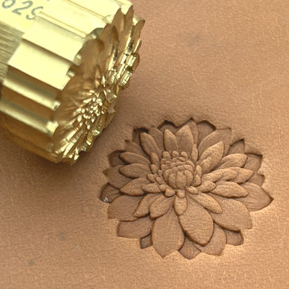 Chrysanthemum Flower leather stamp LT629 — brass stamping tool with imprint on natural veg-tan leather