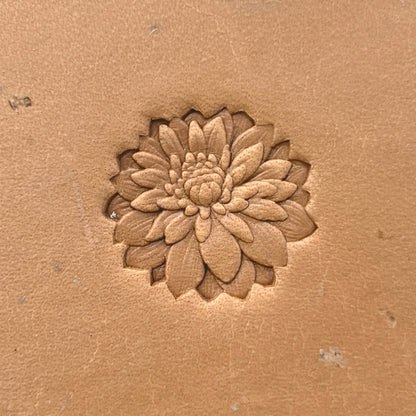 Chrysanthemum Flower leather stamp LT629 — single impression on veg-tan leather